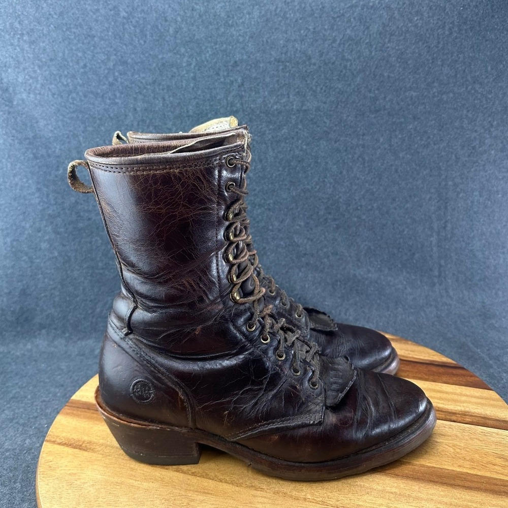 Double-H Gel Cell Lacer Packer Dark Brown Leather Kiltie Boots 9 2E Wide Western